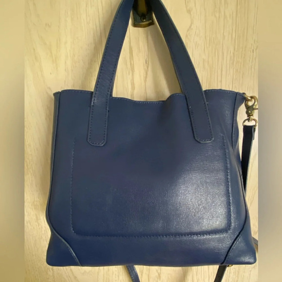 Emma Fox GIDRAN Navy Deep Blue Leather Tote w/ crossbody strap Houndstooth Liner - Picture 8 of 16